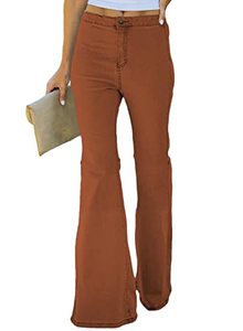 lot 7591 image: Sidefeel Womens High Waist Bell Bottom Jeans Zipper Fly Flared Denim Pants with Pockets Size 12 Brown