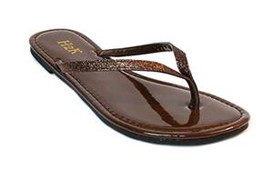 lot 7597 image: H2K Womens Glitter Flat Thong Sandal, 6, Brown