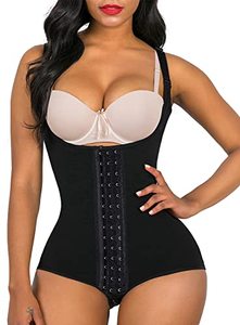 lot 7601 image: SHAPERX Shapewear for Women Tummy Control Thong Bodysuit Open Bust Body Shaper Slimmer, SZ7095-Black-New-XL