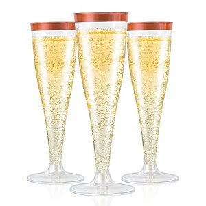 lot 7606 image: JOLLY CHEF 100 Pack Plastic Champagne Flutes Disposable 4.5 oz Rose Rim Plastic Champagne Glasses Perfect for Wedding, Thanksgiving Day, Christmas