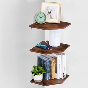 lot 7613 image: SEHERTIWY Corner Floating Shelves for Wall, 6 Tier Rustic Wall Shelves Corner Storage Shelves Small Shelf White Floating Shelves for Bedroom, Living Room, Bathroom, Kitchen