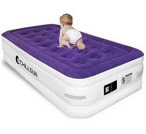 lot 7614 image: CHILLSUN Twin Air Mattress Inflatable Airbed with Built in Pump, 3 Mins Quick Self-Inflation, Comfortable Top Surface Blow Up Bed for Home Portable Camping Travel, 75x39x18, 550 lb MAX