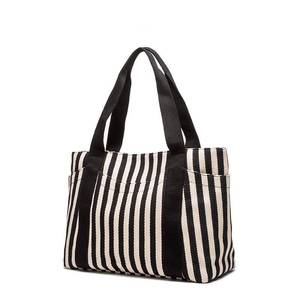 lot 7616 image: YHSHYZH Medium Tote Handbag Black & White Striped Daily Satchel Shoulder Purses with Multi-Pockets Canvas Vaction Work Tote with Zipper Spring Summer Beach Bag Gifts for Womens (M BlackWhite)