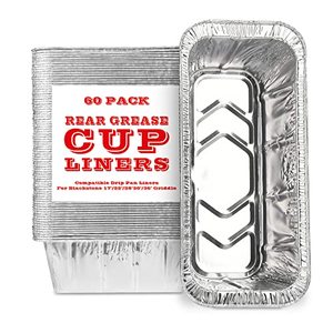 lot 7621 image: WWM 60 Pack Blackstone Grease Cup Liners for 36 28 22 17 Inch Griddles, Blackstone Accessories,Aluminum Foil Rear Drip Pan Liners 5017 Compatible for Blackstone Griddle,Grill Accessories
