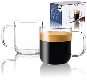 lot 7623 image: Aquach Glass Mugs 16 oz Set of 2, Large Clear Glass Cup with Handle for HotCold Coffee Tea Beverage, Thicker Quality