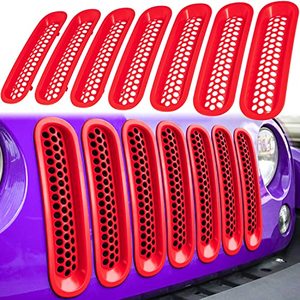 lot 7628 image: E-cowlboy 7PCS Front Grill Mesh Inserts Clip-in Grille Guard for 2007-2017 Jeep Wrangler JK JKU Sport Freedom Rubicon Sahara Unlimited (Matte Red)