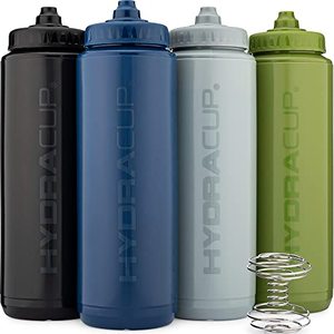lot 7633 image: Hydra Cup - 4 PACK - 32oz Squeeze Water Bottles Bulk Set, BPA FREE, For Sports, Cycling, Bike, Quick Squirt Hydration, Shaker Cup Wire Whisk Included.