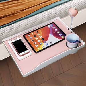 lot 7640 image: Bedside Shelf for Bed � College Dorm Room Clip On Nightstand with Cup Holder & USB Charge Ports & Night LightBunk Bed Shelf for Top Bunk College Dorm Room Essentials.