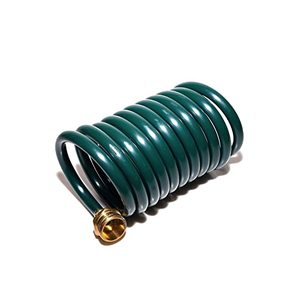 lot 7646 image: FUNJEE Lightweight EVA Coil 20 FT Garden Hose with 34 GHT Solid Brass Fittings, Water Hose with Brass Connectors (20FT, Green)