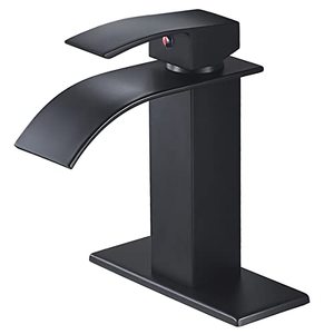 lot 7649 image: VOTON Black Bathroom Faucet Waterfall Single Handle Single Hole Bathroom Sink Faucet Washbasin Faucet with Deck