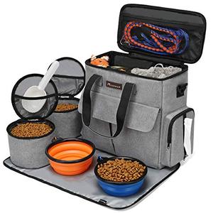 lot 7651 image: Modoker Dog Travel Bag, Weekend Pet Travel Set for Dog and Cat, Airline Approved Tote Organizer with Multi-Function Pockets (Grey)