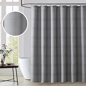 lot 7652 image: KOMFIER Designer Grey & White Mix Waffle Shower Curtain for Bathroom, 72 inch, Standard, Ultra Soft Machine Wash Fabric, Blended Weave, Reinforced Buttonholes, Hotel Quality (72x72 inch)