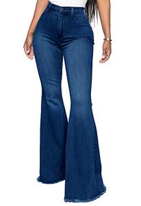 lot 7653 image: YouSexy Womens Flare Bell Bottom Jeans Destroyed Flare Denim Pants 70s Outfits for Women Dark Blue