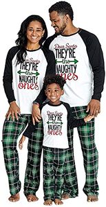 lot 7657 image: IFFEI Matching Family Pajamas Sets Christmas PJs Letter Print Top and Plaid Bottom Sleepwear Jammies Men M