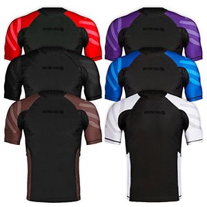 lot 7664 image: Sanabul Essentials Short Sleeve Compression Base Layer Rash Guard (Large, Blue)