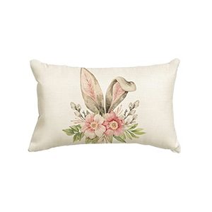 lot 7666 image: AVOIN colorlife Happy Easter Throw Pillow Cover, 12 x 20 Inch Rabbit Spring Flower Holiday Party Cushion Case Decoration for Sofa Couch
