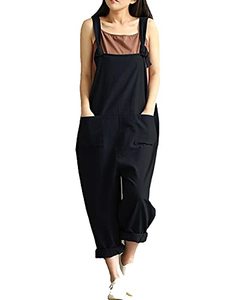 lot 7671 image: Aedvoouer Womens Jumpsuits Overalls Plus Size Wide Leg Loose Cotton Linen Baggy Bib Pants (4XL,B-black)