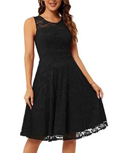 lot 7673 image: Dresses for Wedding Guest Vintage Sleeveless Fit and Flare Lace Cocktail Dress for Women Black M