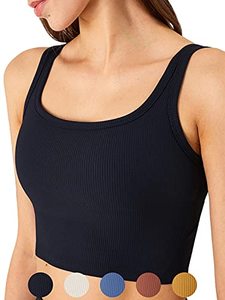 lot 7680 image: KIKIWING Womens Seamless Sports Bra Workout Crop Top Tank Tops for Women Long Lined Sports Bra Ribbed Crop Top Fitness Black L