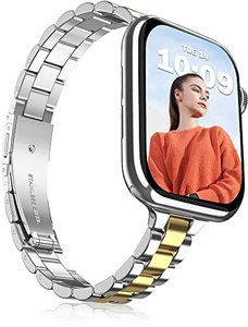 lot 7682 image: Lenrao Compatible iWatch Bands 40mm Womens, Metal Silver Gold for Apple Watch Band 40mm 38mm 45mm 41mm 42mm, Thin Stainless Steel Straps for Apple Watch Band Series 7 6 5 4 3 2 1 SE iWatch Bands
