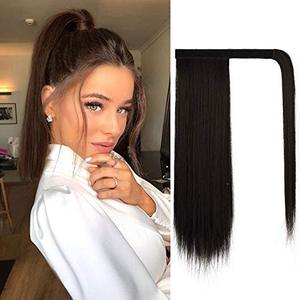 lot 7692 image: BARSDAR Wrap-around Clip in Short Straight Ponytail Hair Extensions,Ponytail Extension Natural Fluffy Ponytail Synthetic Fiber Hairpieces for Women Girls(14 Inch Darkest Brown)