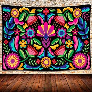 lot 7701 image: UHOMETAP Mexican Tapestry, Colorful Mexican Floral Ornate Ethnic Tapestry Embroidery Style Art Tapestry Hippie Art Wall Hanging for Bedroom Living Room 80x60 Inches GTWYUH438
