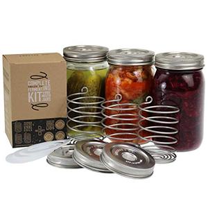 lot 7704 image: Trellis  Co. Stainless Steel Fermentation Jar Kit  3 Waterless Fermenter Airlock Lids & 3 Pickle Helix Fermentation Weights, For Wide Mouth Mason Jars  Recipe eBook Included With Fermenting Kit