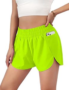 lot 7706 image: Blooming Jelly Womens Quick-Dry Running Shorts Sport Layer Elastic Waist Active Workout Shorts with Pockets 1.75 (Medium, Neon Green)