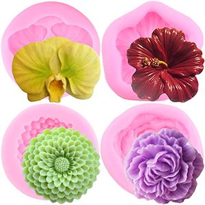 lot 7708 image: Mujiang Peony Flower Silicone Mold Chrysanthemum Flower Fondant Molds Hibiscus Flower Mold Orchid Flower Mold For Cake Decorating Cupcake Topper Chocolate Gum Paste Candy Polymer Clay Set Of 4