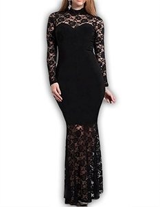 lot 7711 image: 832 - Plus Size Mermaid Lace Maxi Long Cocktail Wedding Dress Gown (4X, Black)