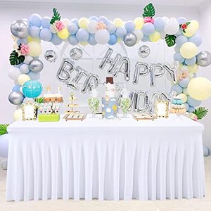 lot 7715 image: Besutolife White Table Skirts for Rectangle Tables 6ft Spandex Tablecloths for Wedding Birthday Party Dining Banquet Table