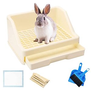 lot 7720 image: Hamiledyi 14 Pcs Rabbit Litter Box with Drawer Urinal Pad Pet Toilet Cage Trainer Corner Potty Cleaner Broom Brush Dustpan for Guinea Pigs Chinchilla Ferret Bunny Hedgehog Small Animals(White)