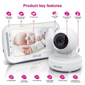 lot 7729 image: Axvue Video Baby Monitor with 4.3 LCD Screen (High Resolution) and Remote Pan-Tilt-Zoom Camera Infrared Night Vision Extended Battery Long Range 1,000 feet