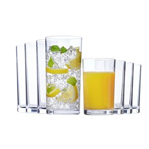 lot 7741 image: US Acrylic Classic Clear Plastic Reusable Drinking Glasses (Set of 8) 9oz Juice & 16oz Water Cups  BPA-Free Tumblers, Made in USA  Top-Rack Dishwasher Safe