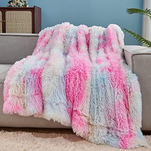 lot 7743 image: GONAAP Fuzzy Faux Fur Throw Blanket Tie-dye Rainbow Super Soft Cozy Plush Fuzzy Shaggy Blanket for Couch Sofa Bed (Tie-dye Rainbow, Throw(50x60))