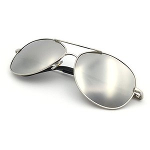 lot 7746 image: JS Premium Military Style Classic Aviator Sunglasses, Polarized, 100% UV protection (Large Frame - Silver FrameSilver Mirror Lens)