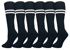 lot 7756 image: Winterlace Kids Soccer Socks, 6 Pairs for Boys Girls, Youth Knee High Athletic Sports Football Gym School Team Pack Children