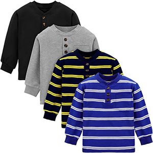 lot 7766 image: Cooraby 4 Packs Toddler Long Sleeve Shirt Boy Striped Tee Shirt with Pocket Soft Cotton T-Shirt