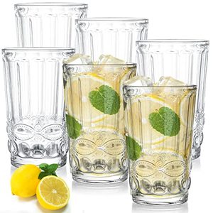 lot 7837 image: Youeon 6 Pack 10 Oz Romantic Water Glasses, Vintage Drinking Glasses Tumblers, Embossed Water Glasses, Vinrage Glassware Set for Water, Juice, Beverages, Beer, Cocktail, Bars, Restaurants