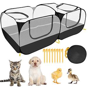 lot 7840 image: SlowTon Small Animals Playpen, Portable Large Chicken Run Coop with Detachable Bottom Breathable Transparent Mesh Walls, Foldable Pet Enclosure for Puppy Kitten Rabbits Indoor Outdoor