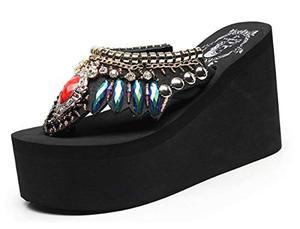 lot 7844 image: Saichi Womens Chunky High Heel Wedges Platform Flip Flops Sandals Size 6.5 Crown