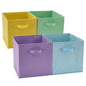 lot 7845 image: EZOWare Set of 4 Foldable Fabric Basket Bin, 13 x 15 x 13 inch Collapsible Organizer Storage Cube with Handles for Home, Bedroom, Baby Nursery, Office, Kids Playroom Toys - Assorted Color