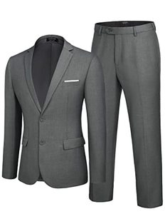 lot 7846 image: COOFANDY Mens 2-Piece Suit Notched Lapel 2 Button Slim Fit Formal Jacket Pants Set Winter Warm Wedding Dinner Party Tuxedo Blazer Grey