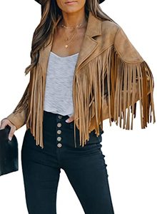 lot 7847 image: FARYSAYS Womens Faux Leather Jackets Fashion Casual Lightweight Suede Moto Jackets Crop Tops for Teen Girls Junior Brown Medium