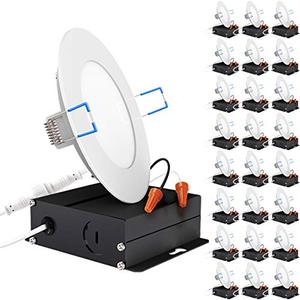lot 7848 image: Sunco 24 Pack 4 Inch Ultra Thin LED Recessed Ceiling Lights Slim, 2700K Soft White, Dimmable 10W, Smooth Trim, Canless Wafer Thin with Junction Box - Energy Star