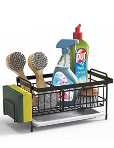 lot 7021 image: FixOwl Sink Caddy Kitchen Sink Organizer Sponge Holder for Kitchen Sink Non-Slip Countertop Organizer SUS304 with Removable Tray, Black
