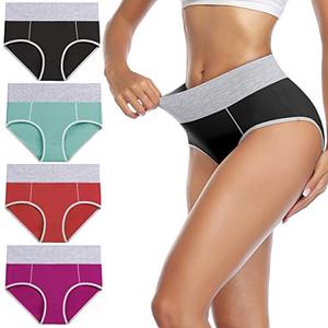 lot 7032 image: wirarpa Womens Soft Cotton Briefs Underwear Breathable High Waist Underpants Full Coverage Colorful Ladies Panties 4 Pack (L Size)