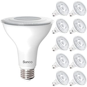 lot 7033 image: Sunco 10 Pack PAR30 LED Bulbs, Flood Light Outdoor Indoor 75W Equivalent 11W, Dimmable, 6000K Daylight Deluxe, 850 LM, E26 Base, Exterior, Wet-Rated, Super Bright, IP65 Waterproof - UL Energy Star