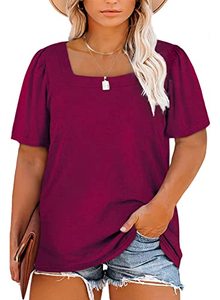 lot 7036 image: Eytino Womens Plus Size Tops Casual Summer Square Neck Puff Sleeve Loose Fit Tee Shirts,3X Purple