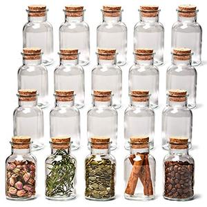 lot 7041 image: EZOWare 20pc Spice Jars, 5oz Bottle Clear Glass Canister Set with Cork Lid, Round Decorative Reusable Vial Storage Containers for Herbs, Teas, Seasonings, Party Favors, Candy (150ml)